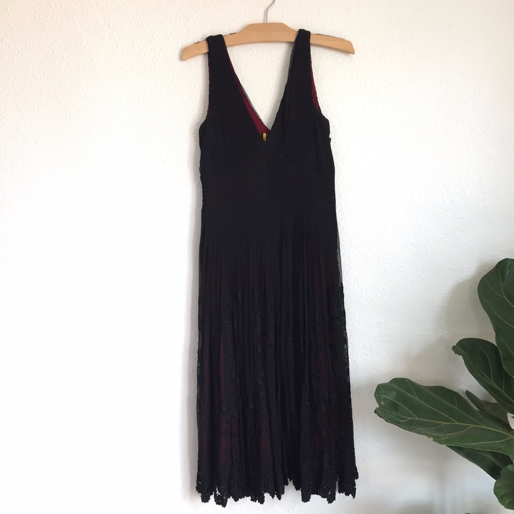 ECI cocktail dress black lace over red